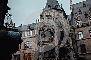 Beautiful landmark in the city of Munich, in Germany. Tourist attraction. Munich old town hall