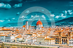 Beautiful landscape above, panorama on historical view of the Florence from Boboli Gardens Giardino di Boboli  point. Italy