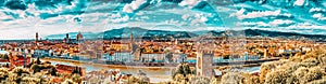 Beautiful landscape above, panorama on historical view of the Florence from  Piazzale Michelangelo point .Italy