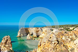 Beautiful landscape in Algarve Portugal. Coast of Atlantic Ocean, summertime holiday