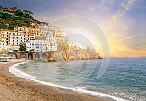 Beautiful landscape of amalfi coast mediterranean sea south ital photo