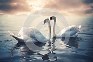 Beautiful landscape art with swans floating in the water from generative ai