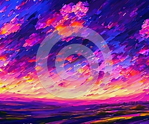 Beautiful Landscape Background Sky Clouds Sunset Oil Painting View Wallpaper Landscape Light Colours Purple Anime style Magic and