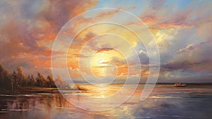 Beautiful Landscape Background Sky Clouds Sunset Wallpaper Landscape. Generative ai