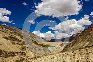 Beautiful landscape of the barren wilderness of the cold desert mountains of the Zanskar region