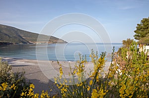 Beautiful landscape of the beach in the Kiparissi Lakonia village, Peloponnese, Zorakas Bay, Greece