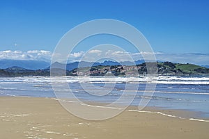 Beautiful landscape with beach in San Vincente de la Barquera in Spain. Bay of Biscay