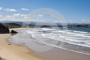 Beautiful landscape with beach in San Vincente de la Barquera in Spain. Bay of Biscay