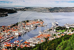 Beautiful landscape of Bergen seen from Mount Floibanen