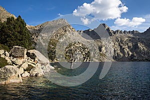 Beautiful landscape of Black lake (Estany negre) in the natural park of Aigestortes y Estany de Sant Maurici