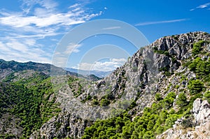 Beautiful landscape with blue sky and Calamorro mountain near Benalmadena town, Costa del Sol, province of Malaga, Andalusia photo