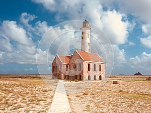 Beautiful landscape, blue sky and old lighthouse tower on Klein