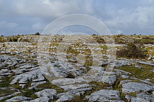 Beautiful landscape in Burren with rocky fields and blue skies photo