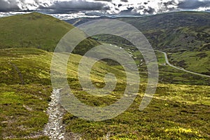 Beautiful landscape in Cairngorm Mountains. Royal Deeside, Braemar, Aberdeenshire, Scotland