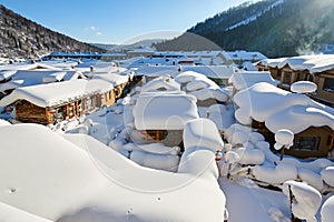 The beautiful landscape of China`s snow town