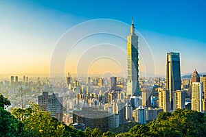 Beautiful landscape and cityscape of taipei 101 building and architecture in the city