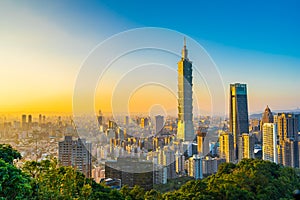 Beautiful landscape and cityscape of taipei 101 building and architecture in the city