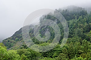 Beautiful landscape in with clouds in the valleys. Wales, Cymru.