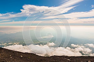 Beautiful landscape with cloudy sky view from top of Mt. fuji