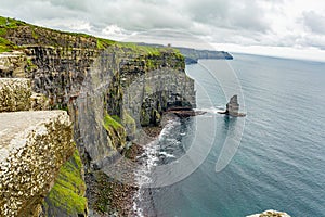 Beautiful landscape of the coast of the Cliffs of Moher and the Branaunmore sea stack