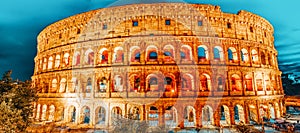 Beautiful landscape of the Colosseum in Rome- one of wonders of the world  in the evening time. Italy
