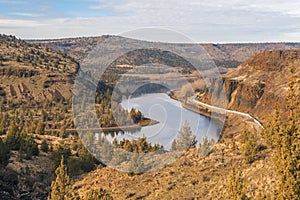 Beautiful landscape of Deschutes river in distance