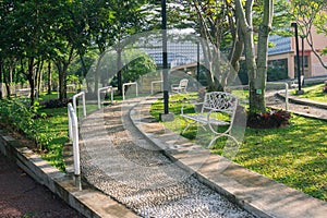 Beautiful landscape design of the city park, a pleasant place for walks and recreation of citizens