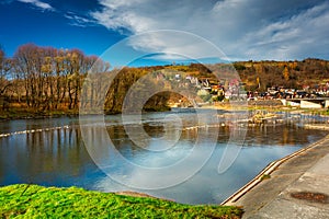 The beautiful landscape of the Dunajec River at autumn. Szczawnica, Poland