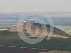 Beautiful landscape of Enisala old stronghold citadel standing on the hill