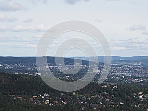 Beautiful landscape of european Oslo town in Holmenkollen district in Norway