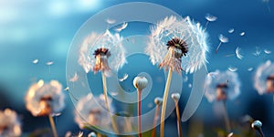 Beautiful landscape with a field of dandelions. AI Generation