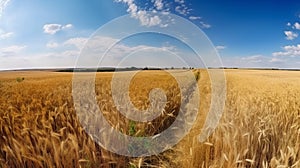 Beautiful landscape with field of ripe rye and blue summer sky