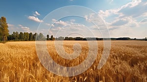 Beautiful landscape with field of ripe rye and blue summer sky