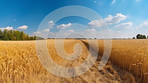 Beautiful landscape with field of ripe rye and blue summer sky