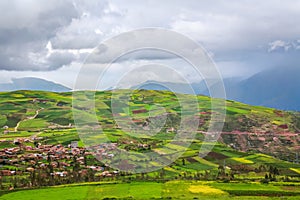 Beautiful landscape of fields, meadows and mountains in Peru, South America