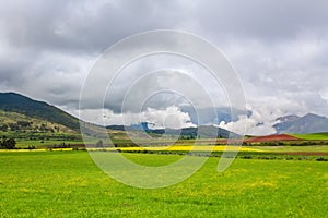 Beautiful landscape of fields, meadows and mountains in Peru, South America