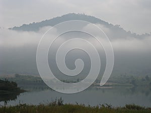 Beautiful landscape in the forest mountains majestic view Foggy Morning.