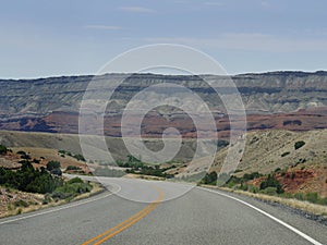 Beautiful landscape with geologic formations at the Wyoming-Montana border past Cody