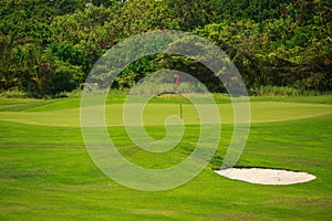 Beautiful landscape of a golf court with palm trees in Punta Can