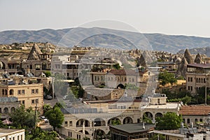 Beautiful landscape of Goreme town in Cappadocia, Central Anatolia in Turkey in summer season