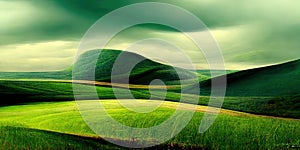Beautiful landscape in green colors. Abstract green nature background. Generative Ai