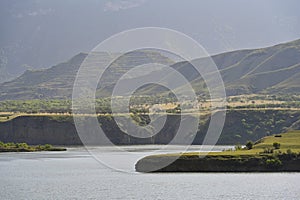 Beautiful landscape of Gunib water reservoir at sunset