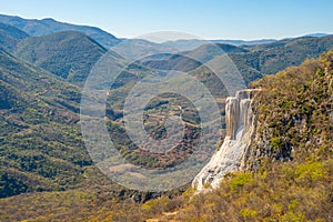 Beautiful landscape in Hierve el Agua in the state of Oaxaca. Petrified waterfalls in Oaxaca. Vacation and travel concept