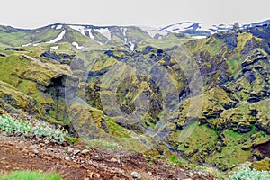 Beautiful landscape hiking the fimmvorduhals trail in iceland