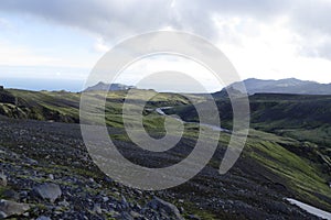 Beautiful landscape hiking the fimmvorduhals trail in iceland