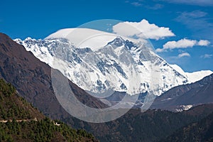 Beautiful landscape of Himalayas mountain including Everest, Lhotse, Ama Dablam peak, Khumbu region, Nepal