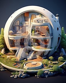 Beautiful landscape Home of the future Modern circle Generative AI