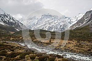 The beautiful landscape of Hooker Valley tracks in Aoraki/Mount Cook, South island, New Zealand.