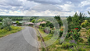 Beautiful landscape on the houses of the Don Cossacks in Russian village of Starozolotovskaya in June 2022