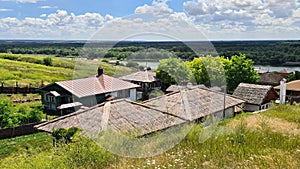 Beautiful landscape on the houses of the Don Cossacks in Russian village of Starozolotovskaya in June 2022